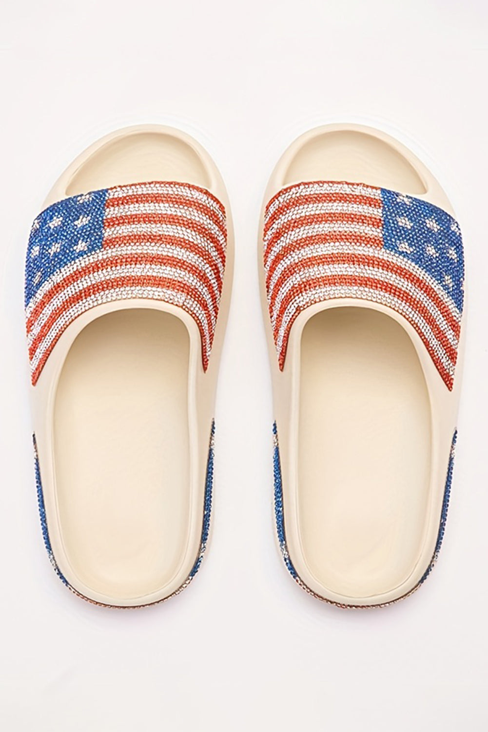 White Rhinestone American Flag Thick Sole Slippers Slippers JT's Designer Fashion