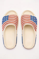 White Rhinestone American Flag Thick Sole Slippers Slippers JT's Designer Fashion
