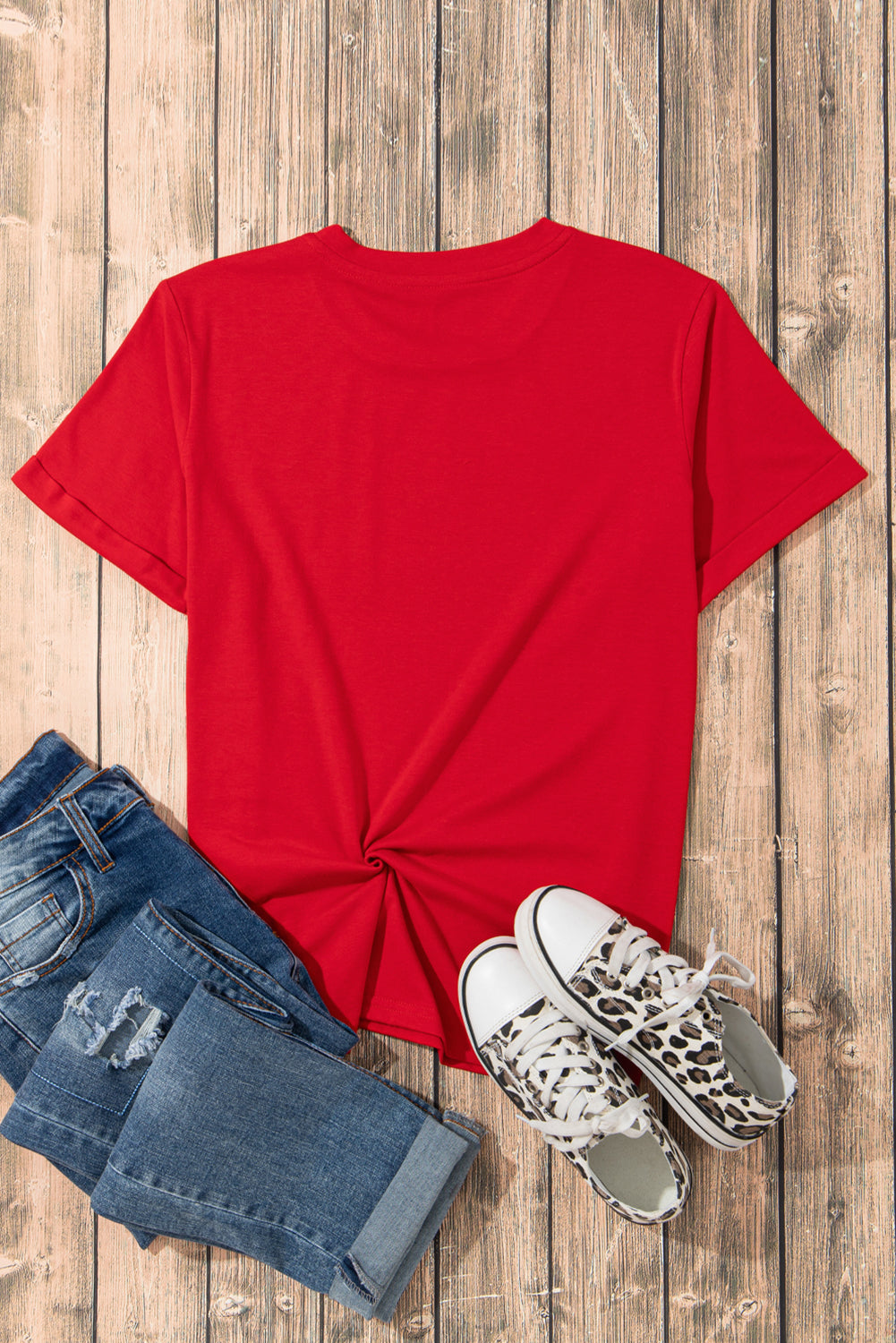 Red Rugby Bowknot Graphic Crew Neck Tee Graphic Tees JT's Designer Fashion