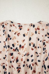 Beige Printed Surplice V Neck Cuffed Sleeve Empire Waist Plus Size Dress Plus Size Mini Dresses JT's Designer Fashion
