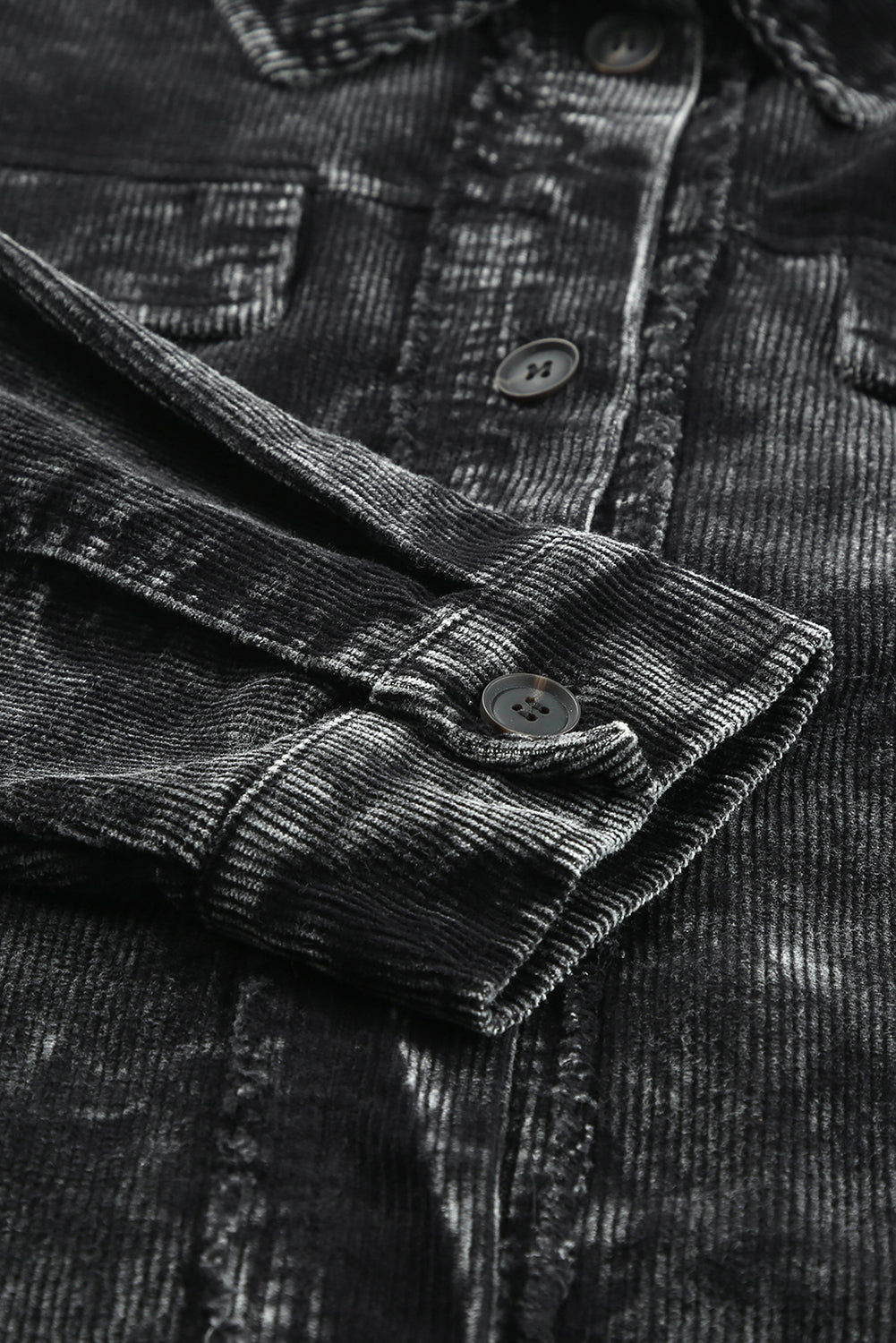 Black Vintage Distressed Mineral Wash Oversized Shacket Jackets JT's Designer Fashion