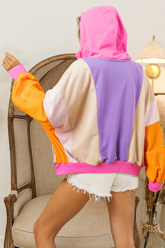 Grapefruit Orange Oversized Colorblock Patchwork Full Zipped Hoodie Sweatshirts & Hoodies JT's Designer Fashion