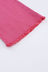 Pink Ankle-length Flare Leg Raw Hem Jeans Jeans JT's Designer Fashion