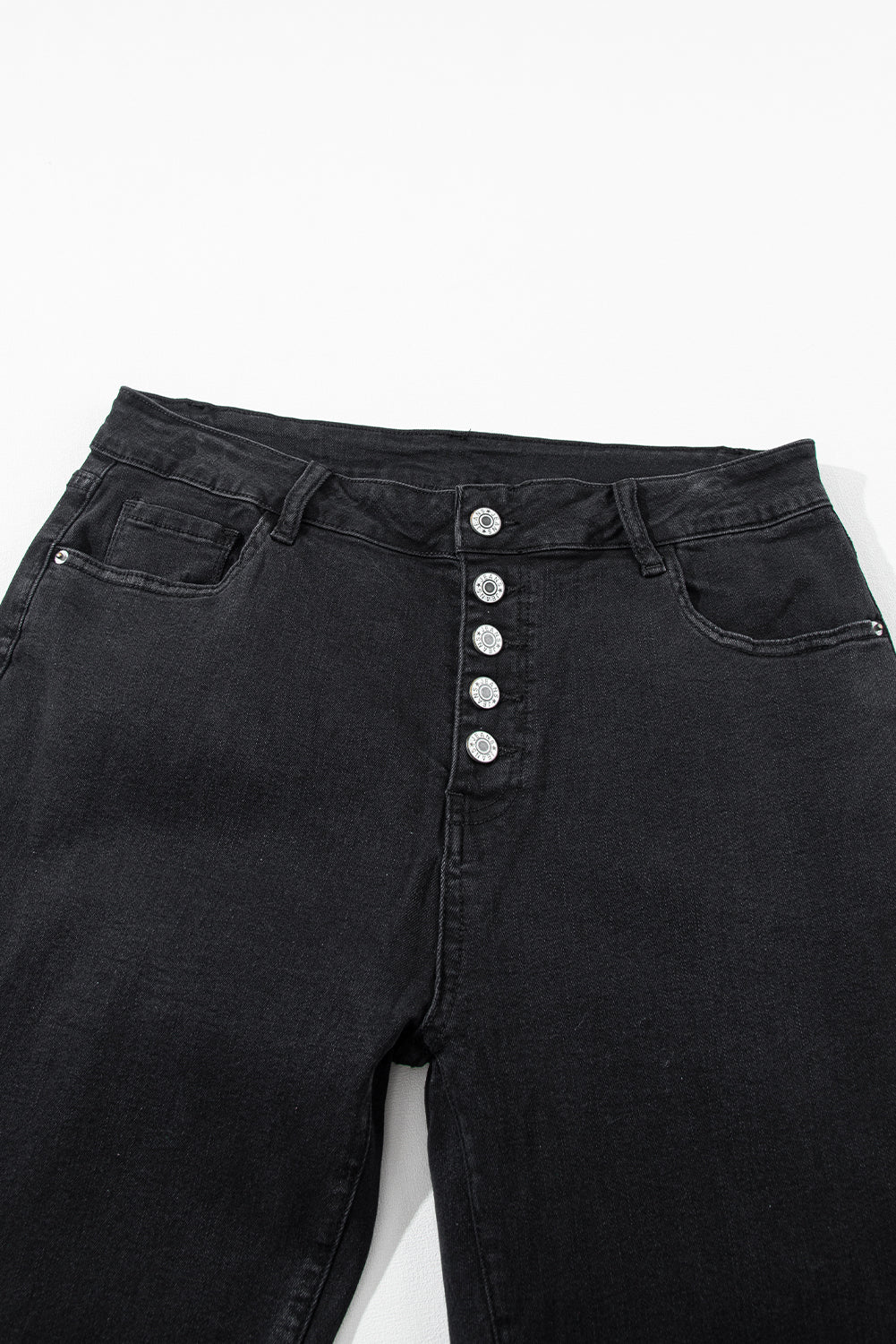 Black High Waist Button Front Flare Jeans Jeans JT's Designer Fashion