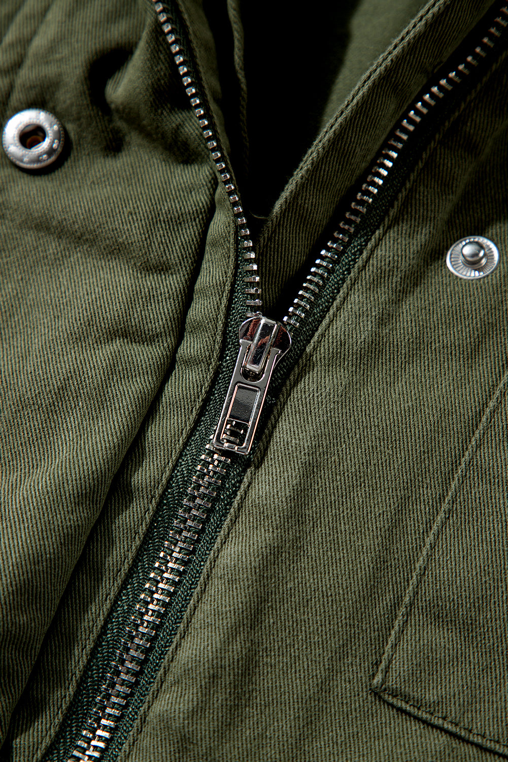 Moss Green Snap Button Zipper Tight Waist Collared Jacket Jackets JT's Designer Fashion