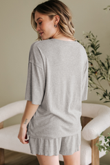 Gray Western Pattern Patched Half Sleeve Tee and Pocketed Shorts Set Graphic Sets JT's Designer Fashion