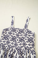 Blue Boho Geometric Print Shirred High Waist Wide Leg Jumpsuit Jumpsuits & Rompers JT's Designer Fashion
