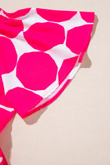 Rose Polka Dot Flutter Sleeve Notched Neck Tiered Flowy Dress Mini Dresses JT's Designer Fashion