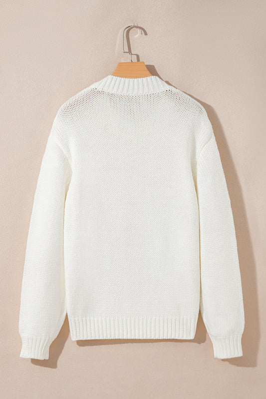 White Embroidered Bow Boots Graphic Drop Shoulder Sweater Sweaters JT's Designer Fashion