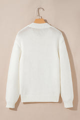 White Embroidered Bow Boots Graphic Drop Shoulder Sweater Sweaters JT's Designer Fashion