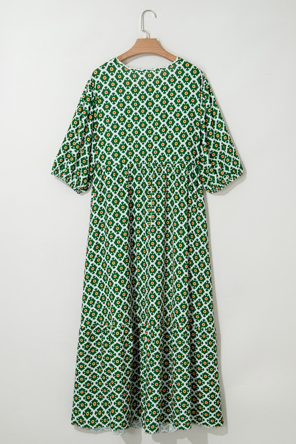Green Geometric Floral Print Half Sleeve Plus Size Maxi Dress Plus Size Maxi Dresses JT's Designer Fashion