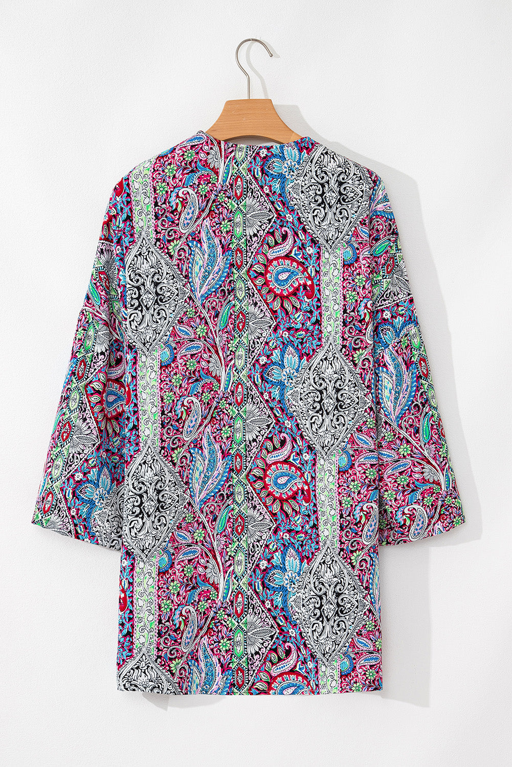 Red Paisley Print Open Front Kimono Kimonos JT's Designer Fashion