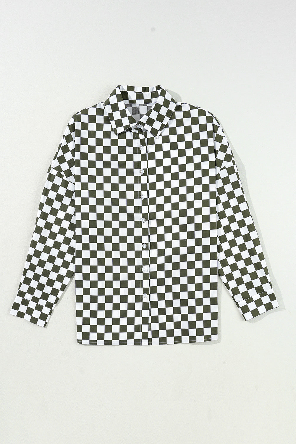 Green Checkerboard Printed Drop Shoulder Loose Casual Shirt Blouses & Shirts JT's Designer Fashion