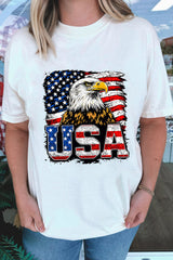 White USA Flag Eagle Graphic 4th July T Shirt Graphic Tees JT's Designer Fashion
