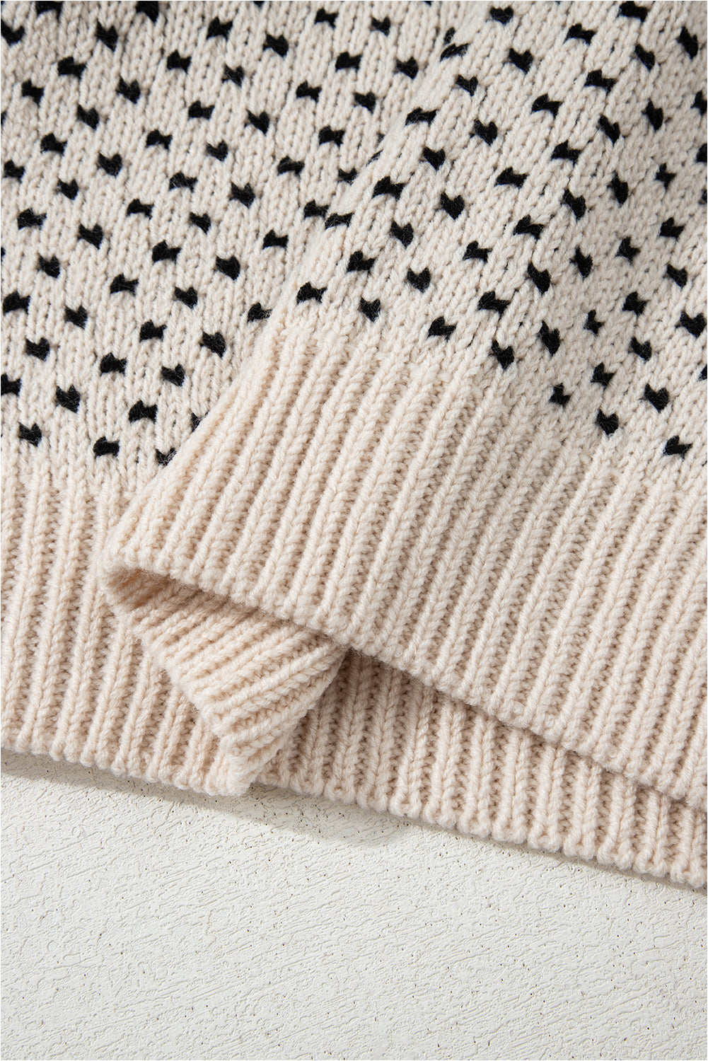 Beige Bow Decor Color Contrast Ribbed Edge Crew Neck Sweater Sweaters JT's Designer Fashion
