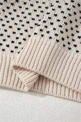 Beige Bow Decor Color Contrast Ribbed Edge Crew Neck Sweater Sweaters JT's Designer Fashion