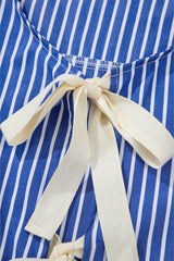 Blue Stripe Tied Front Puff Short Sleeve Blouse Blouses & Shirts JT's Designer Fashion