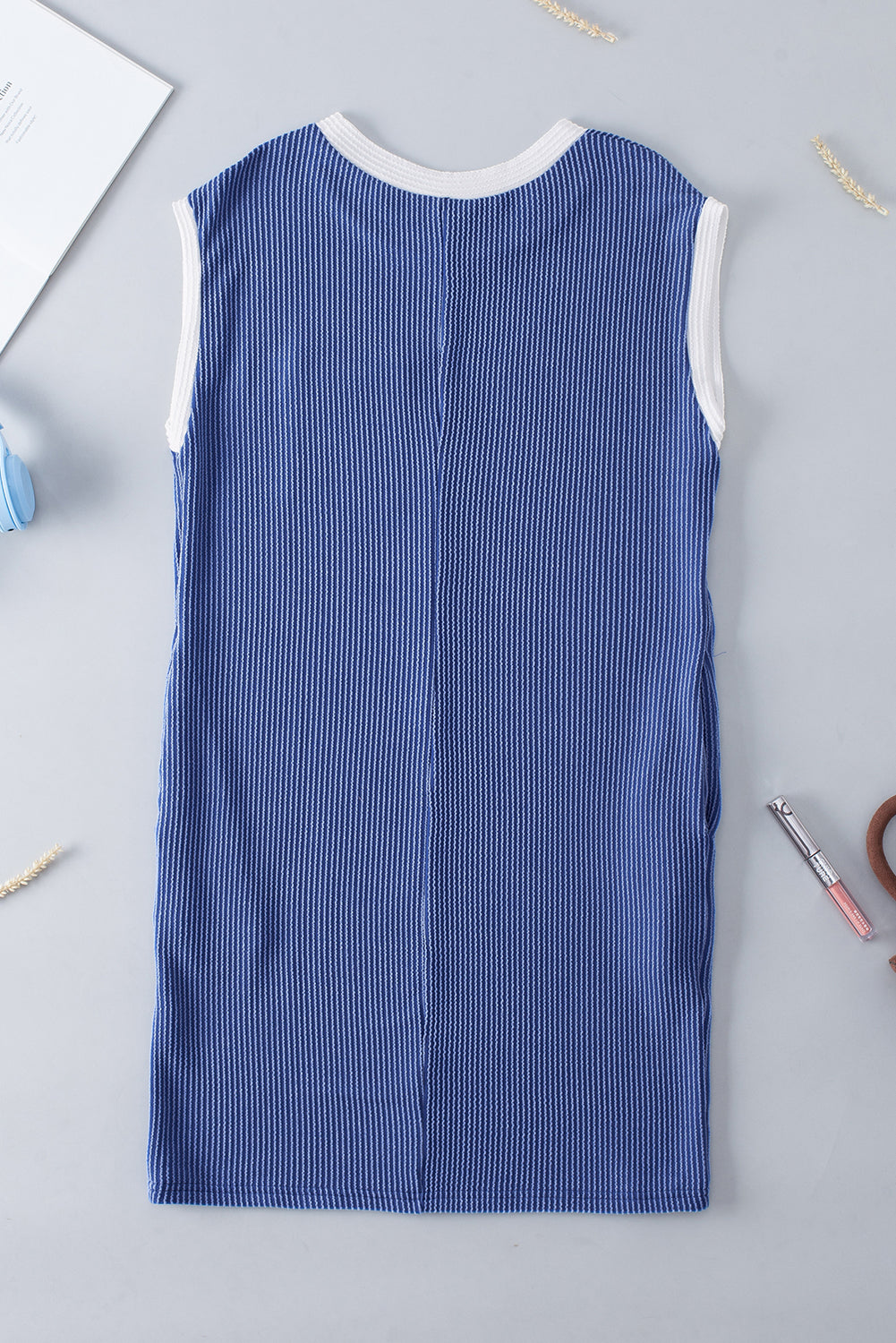 Sail Blue Rib Textured Cap Sleeve T-Shirt Dress T Shirt Dresses JT's Designer Fashion