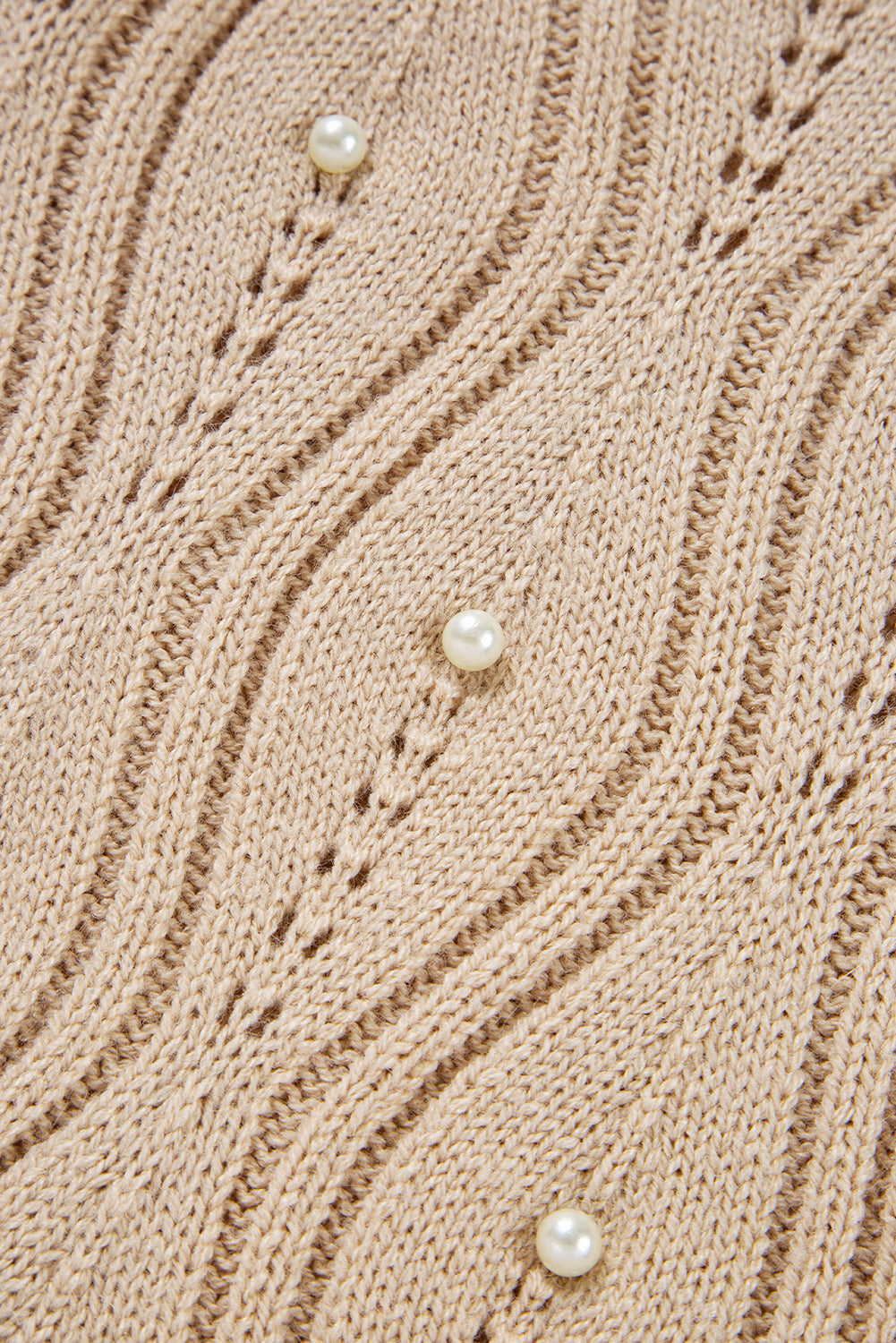 Smoke Gray Pearl Beaded Pointelle Knit V Neck Lace Patchwork Sleeve Sweater Sweaters JT's Designer Fashion