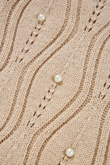 Smoke Gray Pearl Beaded Pointelle Knit V Neck Lace Patchwork Sleeve Sweater Sweaters JT's Designer Fashion