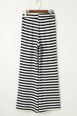 Black Stripe Lace-up Waist Casual Flared Pants Pants & Culotte JT's Designer Fashion