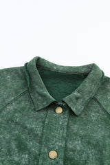 Green Vintage Washed Flap Pocket Button Shacket Jackets JT's Designer Fashion