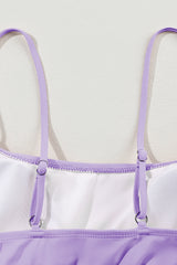 Orchid Petal Striped Patchwork Spaghetti Strap High Waist Bikini Swimsuit High Waisted Swimsuit JT's Designer Fashion