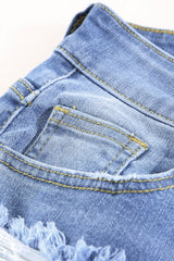 Sky Blue Ripped Tassel Bermuda Denim Shorts Denim Shorts JT's Designer Fashion