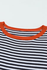 Contrast Trimmed Striped Drop Shoulder Sweater Sweaters & Cardigans JT's Designer Fashion