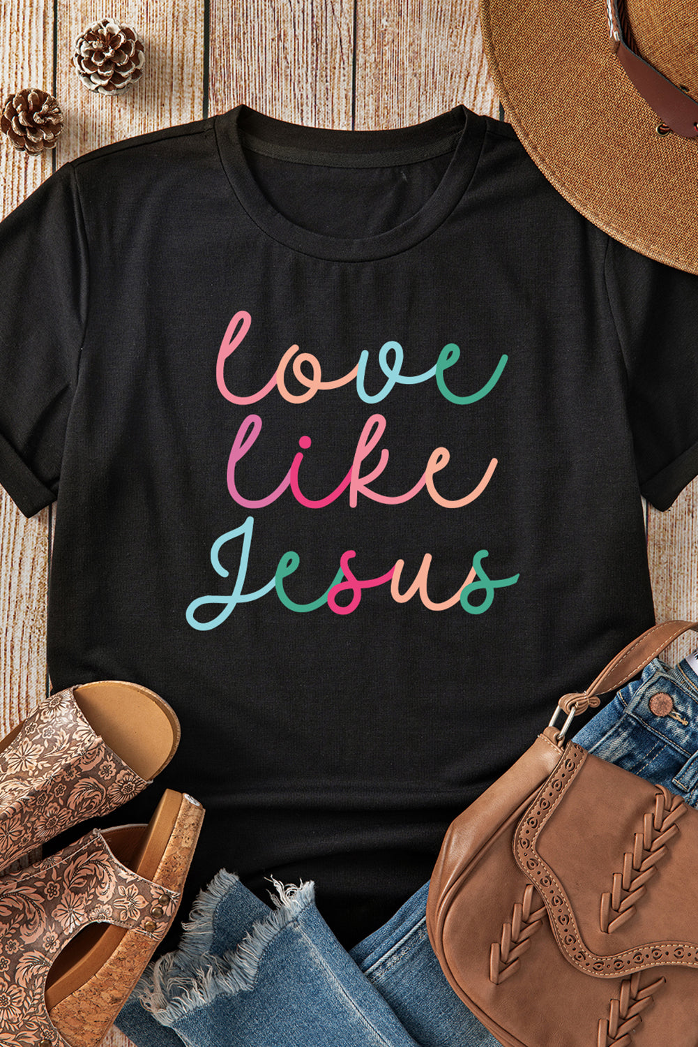 Black Love Like Jesus Crew Neck Graphic Tee Graphic Tees JT's Designer Fashion