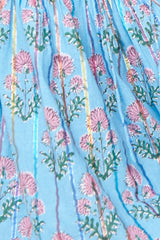 Sky Blue Floral Striped Print Shirred Yoke Split Neck Blouse Blouses & Shirts JT's Designer Fashion