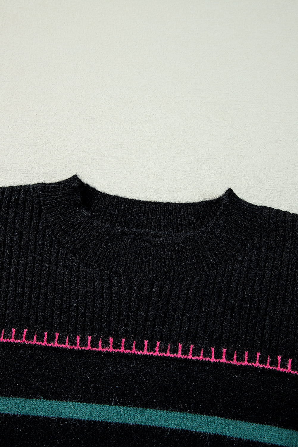 Black Colorful Striped Ribbed Trim Sweater Sweaters JT's Designer Fashion