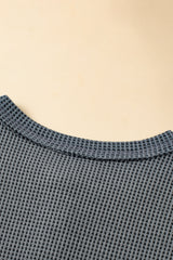 Laurel Green Waffle Knit Buttoned Top and Drawstring Shorts Set Short Sets JT's Designer Fashion