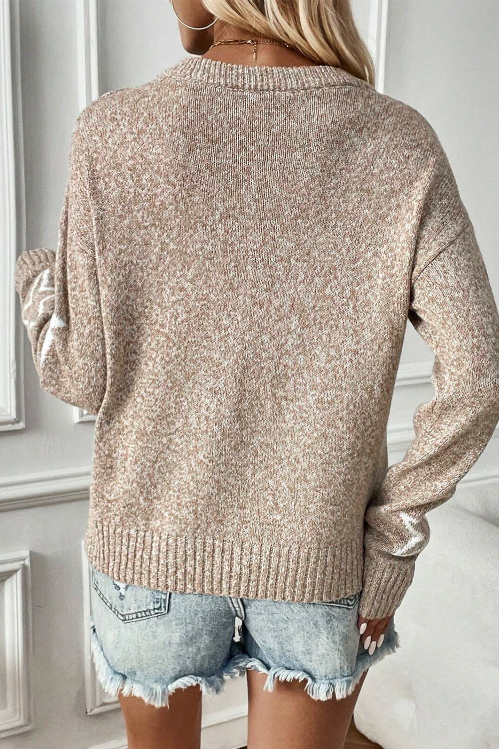 Khaki Star Pattern Drop Shoulder Sweater Sweaters JT's Designer Fashion