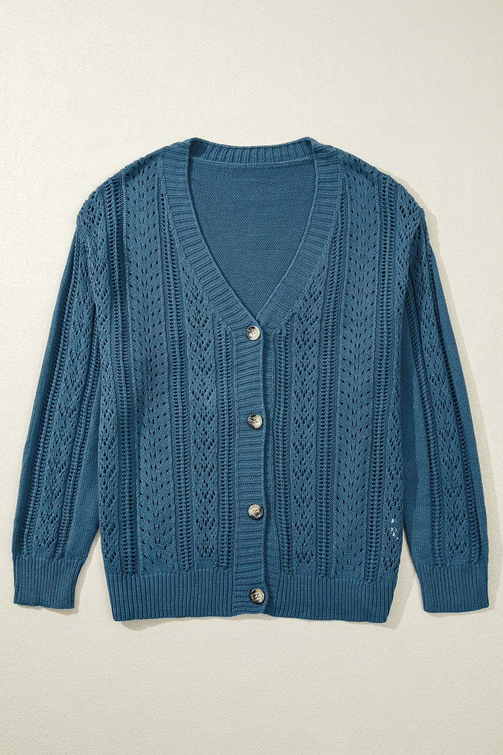 Real Teal Open Knit V Neck Button Front Drop Shoulder Plus Size Cardigan Plus Size Sweaters & Cardigans JT's Designer Fashion