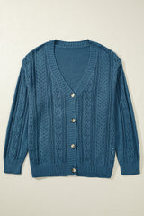 Real Teal Open Knit V Neck Button Front Drop Shoulder Plus Size Cardigan Plus Size Sweaters & Cardigans JT's Designer Fashion