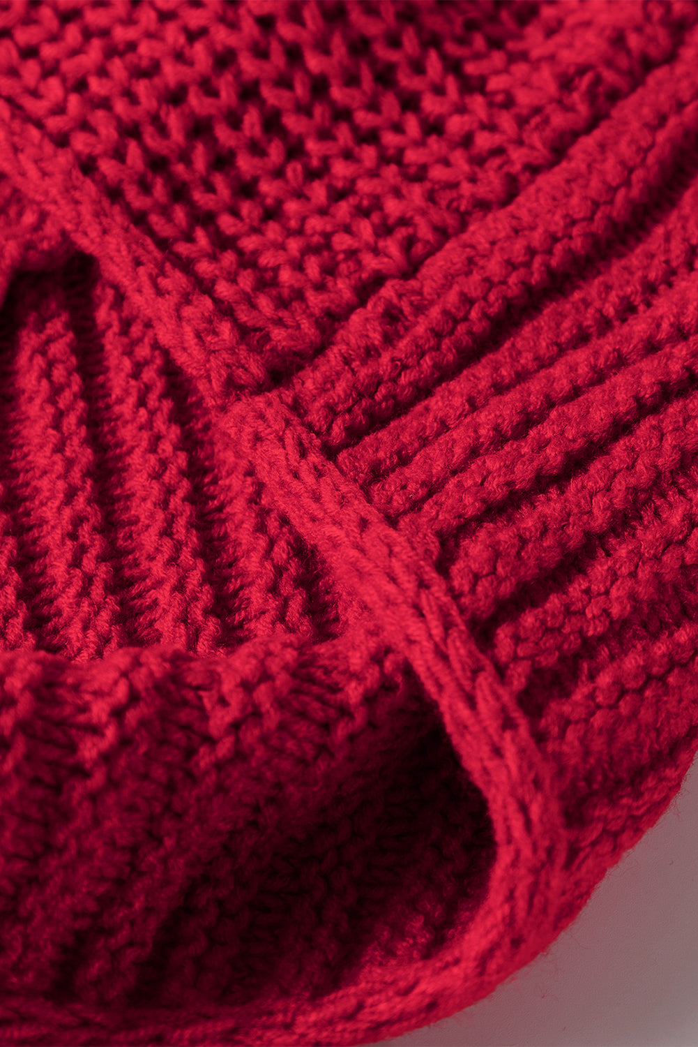 Racing Red Color Contrast Trim Textured Knit Drawstring Hooded Sweater Sweaters JT's Designer Fashion