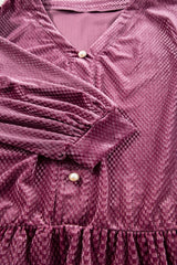 Meadow Mauve Plus Size Textured Velvet Tiered Buttons Tiered Dress Plus Size Mini Dresses JT's Designer Fashion