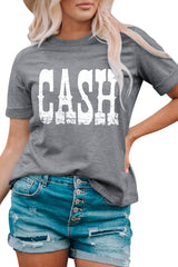 Gray CASH Letter Print T Shirt Graphic Tees JT's Designer Fashion