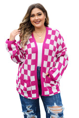 Bonbon Checkered Pattern Open Front Plus Size Cardigan Plus Size Sweaters & Cardigans JT's Designer Fashion