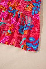 Rose Tropical Printed Lantern Sleeve V Neck Ruffled Plus Size Mini Dress Plus Size Mini Dresses JT's Designer Fashion