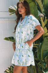 Sky Blue Floral Contrast Edge Layered Short Sleeve Mini Dress Floral Dresses JT's Designer Fashion