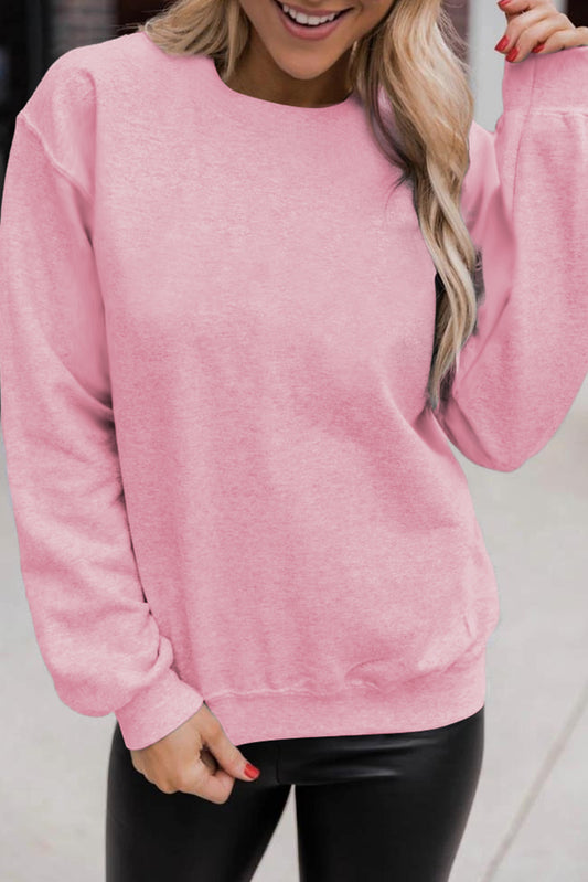 Pink Solid Color Crewneck Pullover Sweatshirt Sweatshirts & Hoodies JT's Designer Fashion