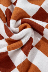 Orange Checkered Ribbed Edge O Neck Drop Shoulder Sweater Sweaters JT's Designer Fashion