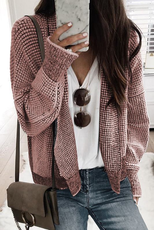 Peach Blossom Plaid Contrast Trim Open Front Cardigan Sweaters & Cardigans JT's Designer Fashion