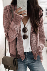 Peach Blossom Plaid Contrast Trim Open Front Cardigan Sweaters & Cardigans JT's Designer Fashion