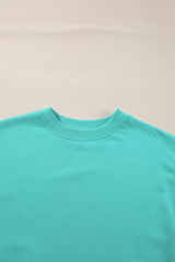 Aruba Blue Plain Drop Shoulder Crewneck Pullover Sweatshirt Sweatshirts & Hoodies JT's Designer Fashion
