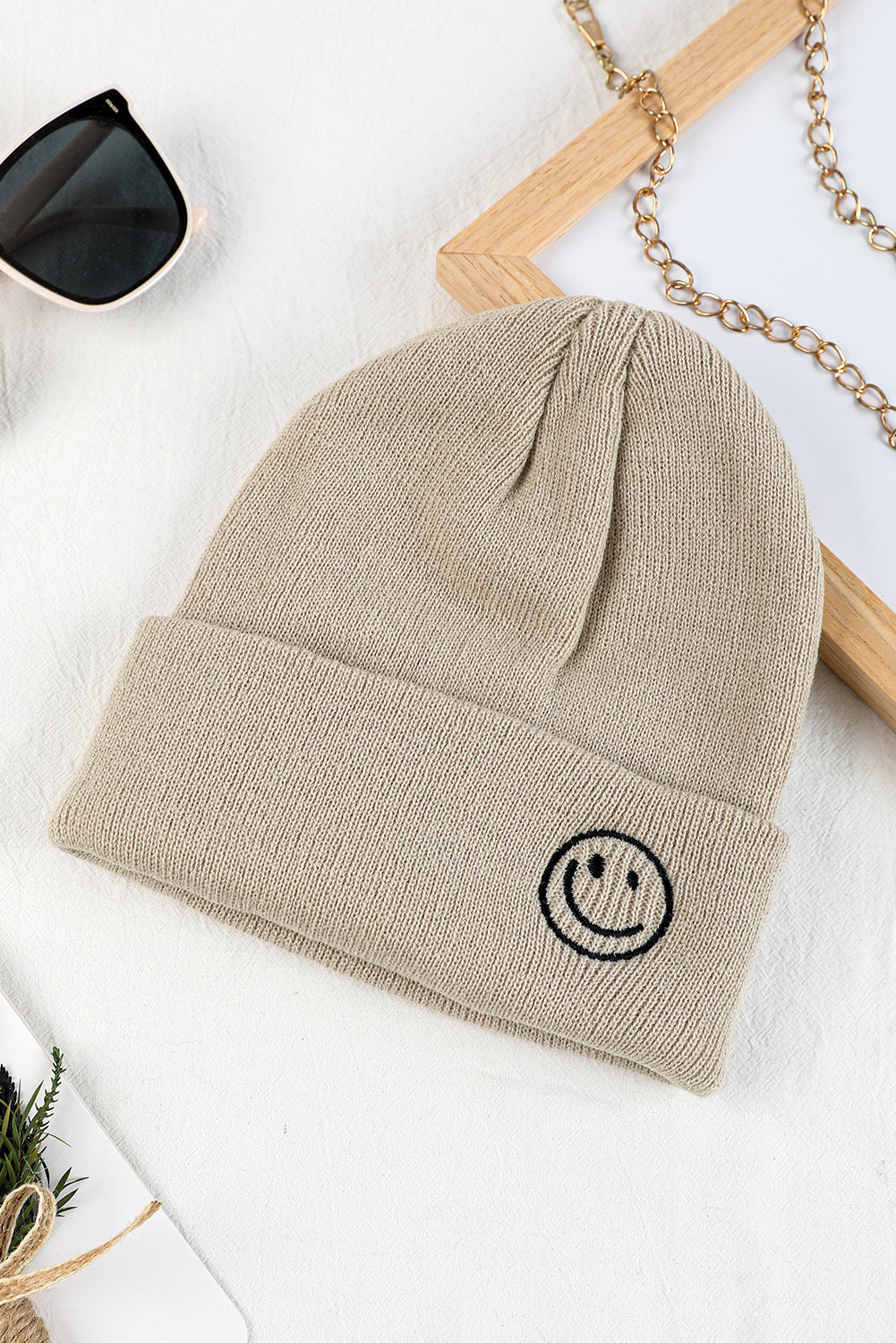 White Smiley Face Eaveless Beanie Hats Hats & Caps JT's Designer Fashion