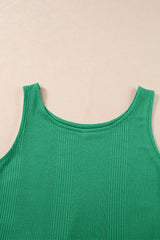 Green Solid Color Ribbed Ruffle Tank Top and Pants Set Pant Sets JT's Designer Fashion