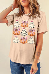 Khaki Bowknot Ghost Pumpkin Graphic Halloween T Shirt Graphic Tees JT's Designer Fashion
